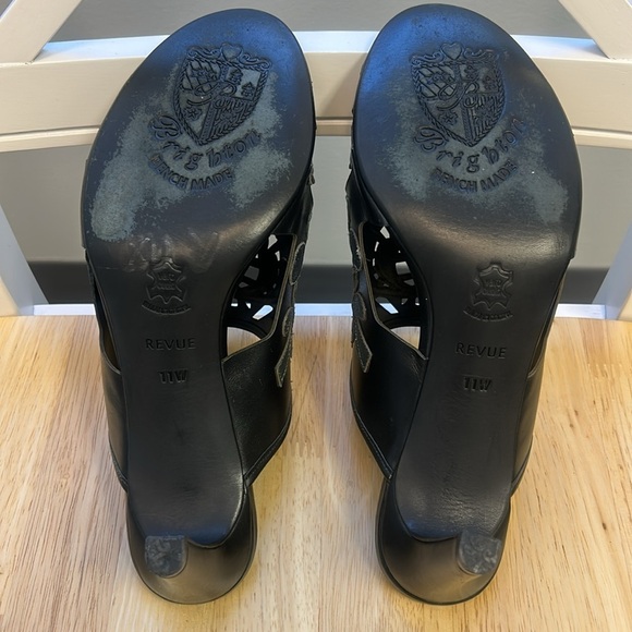 Brighton Revue Catch The Moon Black Leather Beaded Slip-On High Heel Sandals - Picture 11 of 11